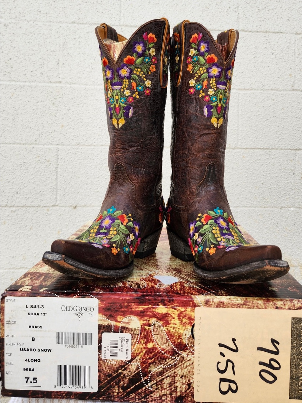 Old Gringo Sora 13 Floral Embroidered Women’s Cowboy Boots Brown Leather 7.5